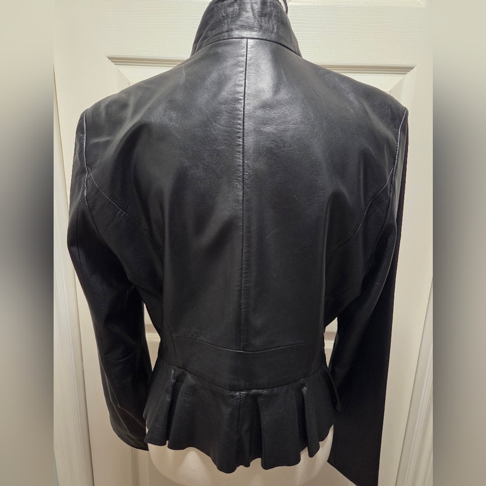 Tristan Ruffled Bottom Leather Jacket - Picture 3 of 9